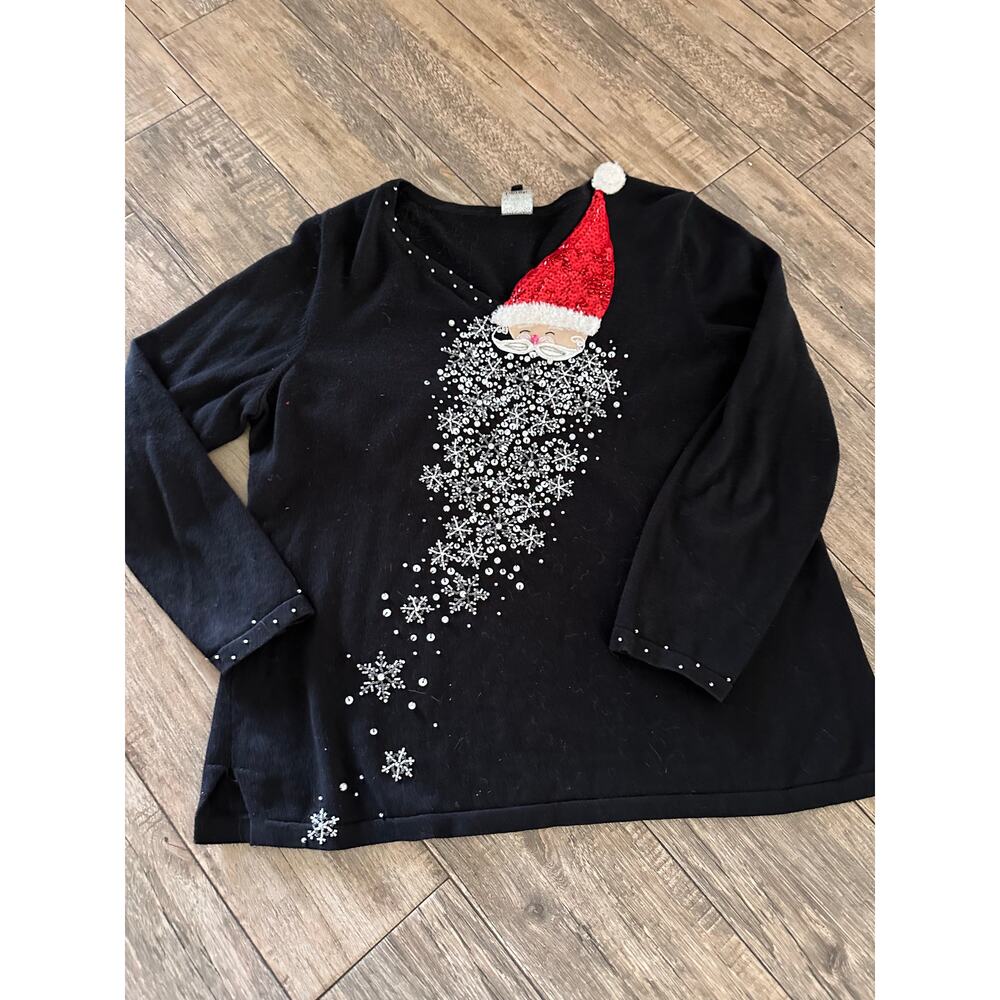 Berek Black Cardigan with Red and White Festive Design